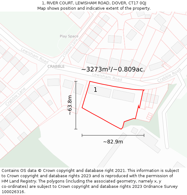 1, RIVER COURT, LEWISHAM ROAD, DOVER, CT17 0QJ: Plot and title map