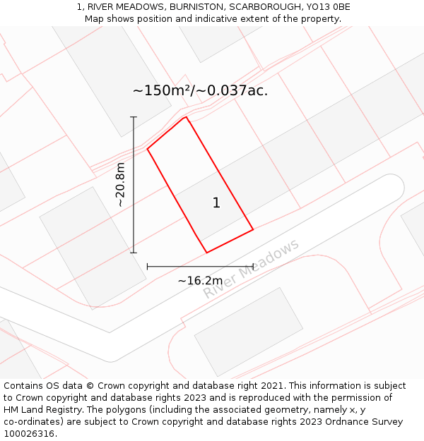 1, RIVER MEADOWS, BURNISTON, SCARBOROUGH, YO13 0BE: Plot and title map