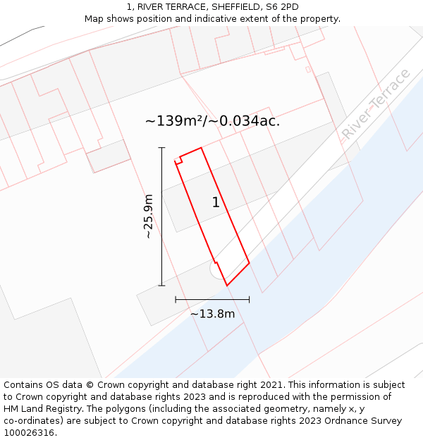 1, RIVER TERRACE, SHEFFIELD, S6 2PD: Plot and title map