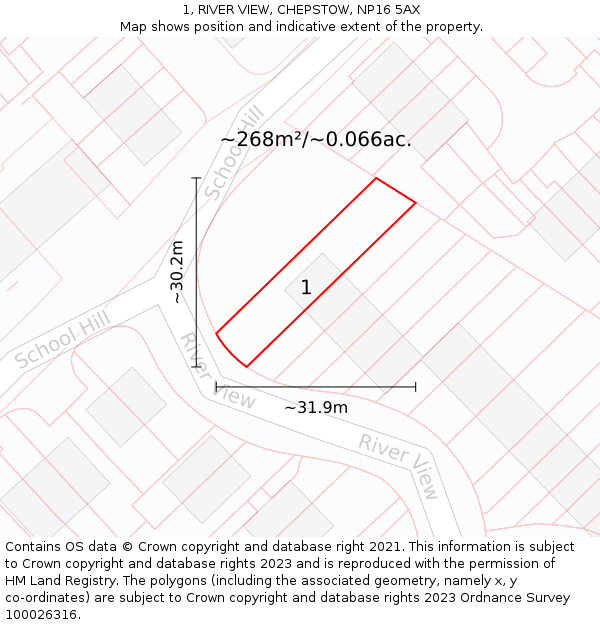 1, RIVER VIEW, CHEPSTOW, NP16 5AX: Plot and title map