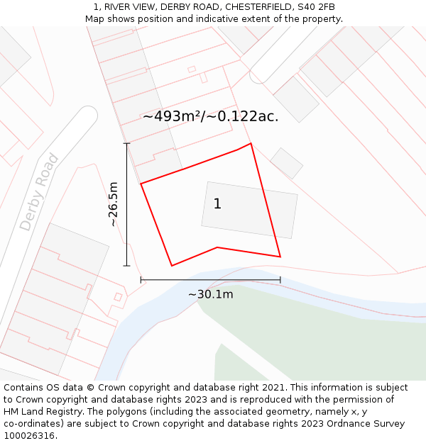 1, RIVER VIEW, DERBY ROAD, CHESTERFIELD, S40 2FB: Plot and title map
