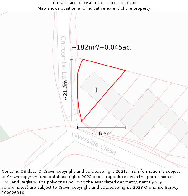 1, RIVERSIDE CLOSE, BIDEFORD, EX39 2RX: Plot and title map