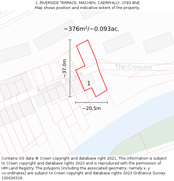 1, RIVERSIDE TERRACE, MACHEN, CAERPHILLY, CF83 8NE: Plot and title map