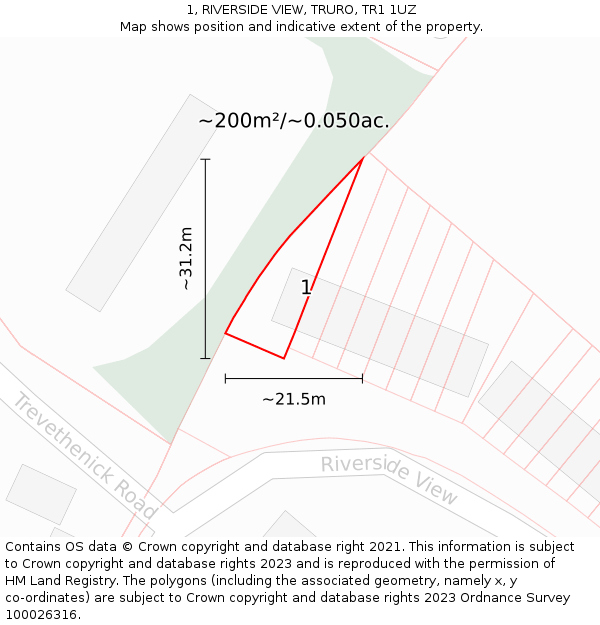 1, RIVERSIDE VIEW, TRURO, TR1 1UZ: Plot and title map