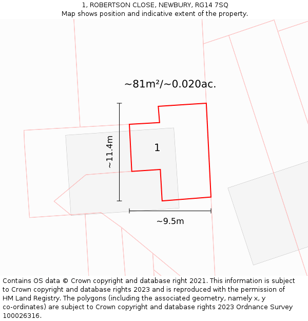 1, ROBERTSON CLOSE, NEWBURY, RG14 7SQ: Plot and title map