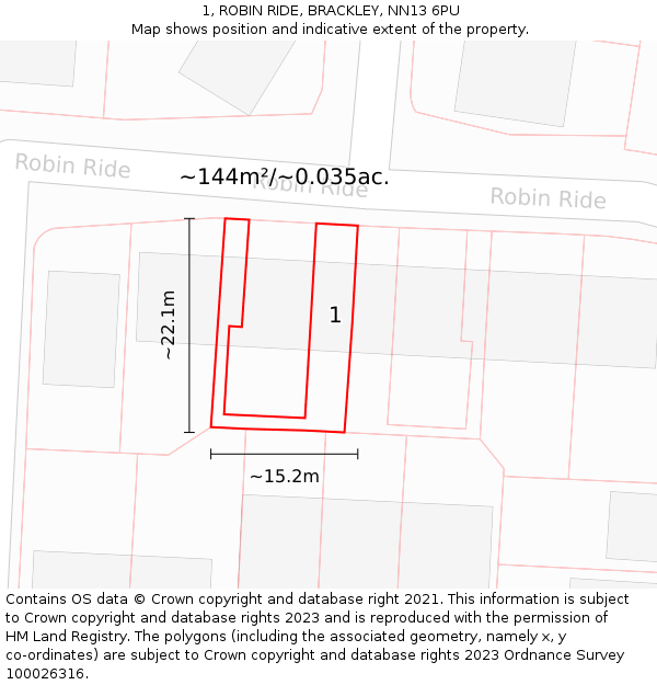 1, ROBIN RIDE, BRACKLEY, NN13 6PU: Plot and title map