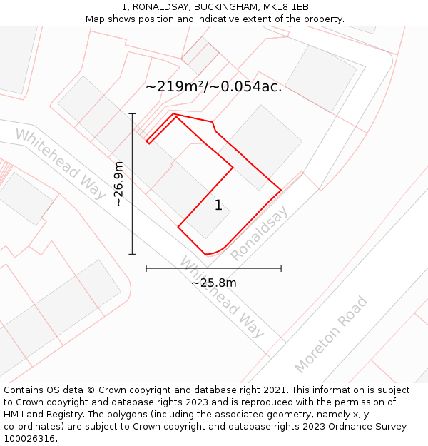 1, RONALDSAY, BUCKINGHAM, MK18 1EB: Plot and title map
