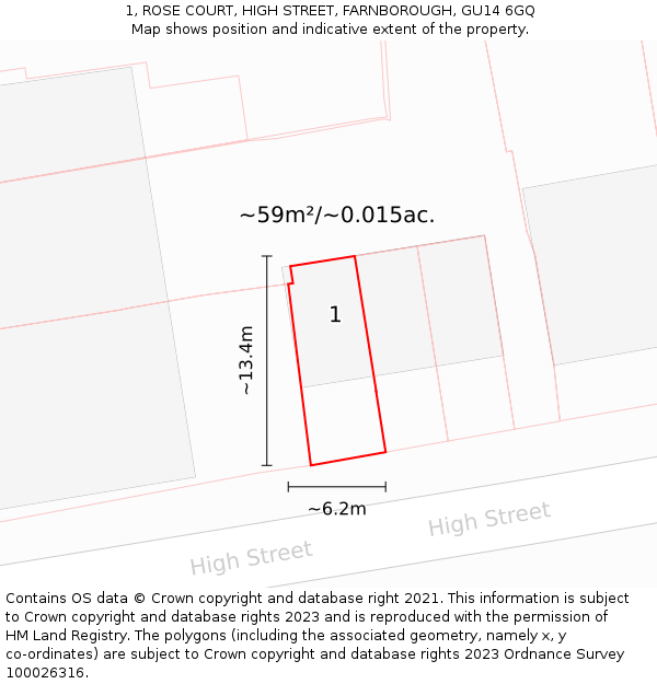 1, ROSE COURT, HIGH STREET, FARNBOROUGH, GU14 6GQ: Plot and title map