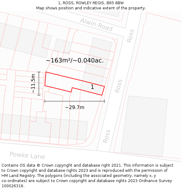 1, ROSS, ROWLEY REGIS, B65 8BW: Plot and title map