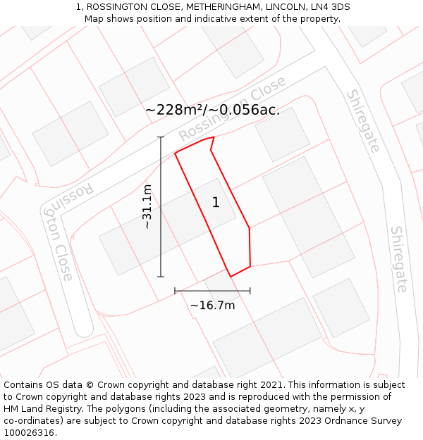 1, ROSSINGTON CLOSE, METHERINGHAM, LINCOLN, LN4 3DS: Plot and title map