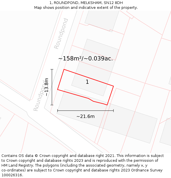1, ROUNDPOND, MELKSHAM, SN12 8DH: Plot and title map