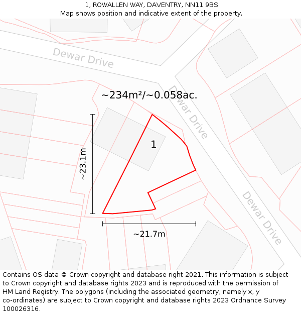1, ROWALLEN WAY, DAVENTRY, NN11 9BS: Plot and title map