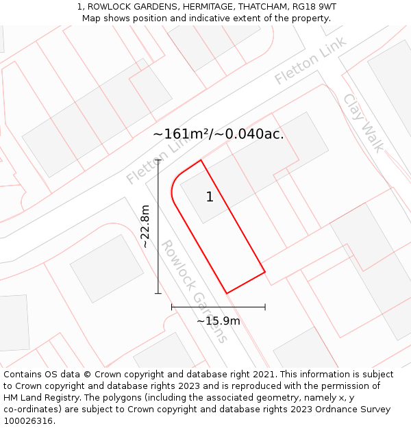 1, ROWLOCK GARDENS, HERMITAGE, THATCHAM, RG18 9WT: Plot and title map