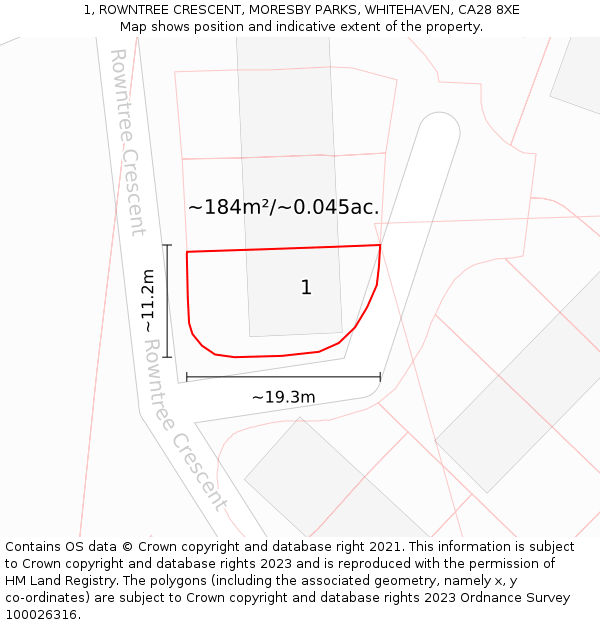 1, ROWNTREE CRESCENT, MORESBY PARKS, WHITEHAVEN, CA28 8XE: Plot and title map