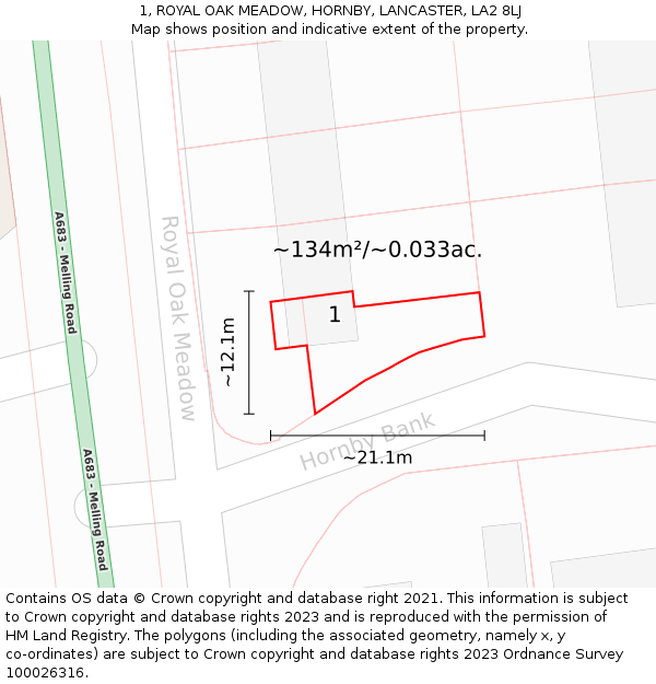 1, ROYAL OAK MEADOW, HORNBY, LANCASTER, LA2 8LJ: Plot and title map