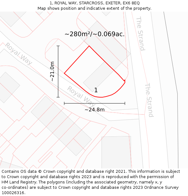 1, ROYAL WAY, STARCROSS, EXETER, EX6 8EQ: Plot and title map