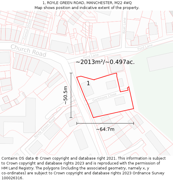 1, ROYLE GREEN ROAD, MANCHESTER, M22 4WQ: Plot and title map