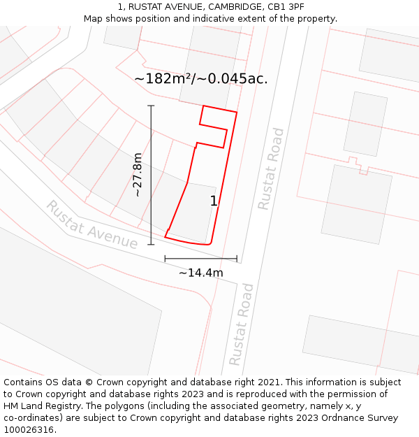 1, RUSTAT AVENUE, CAMBRIDGE, CB1 3PF: Plot and title map