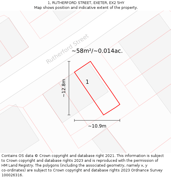 1, RUTHERFORD STREET, EXETER, EX2 5HY: Plot and title map