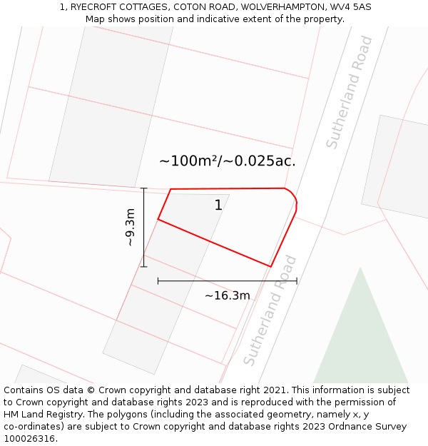 1, RYECROFT COTTAGES, COTON ROAD, WOLVERHAMPTON, WV4 5AS: Plot and title map