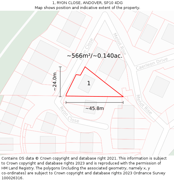 1, RYON CLOSE, ANDOVER, SP10 4DG: Plot and title map