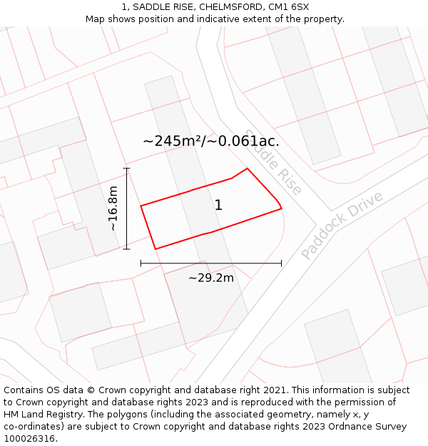 1, SADDLE RISE, CHELMSFORD, CM1 6SX: Plot and title map