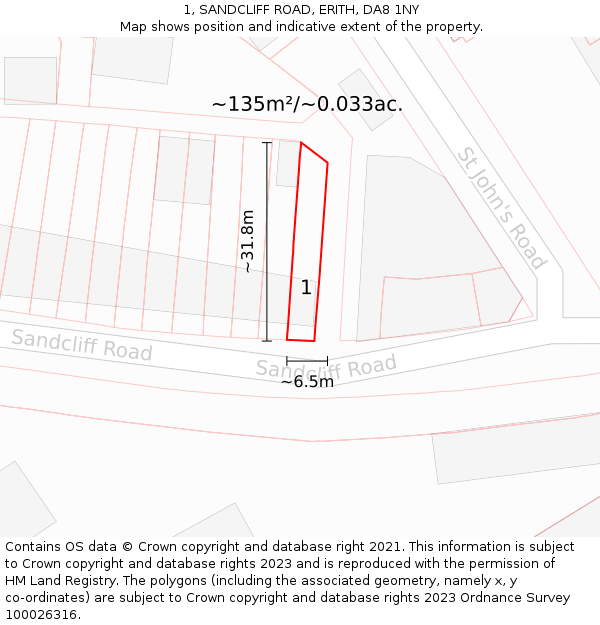 1, SANDCLIFF ROAD, ERITH, DA8 1NY: Plot and title map