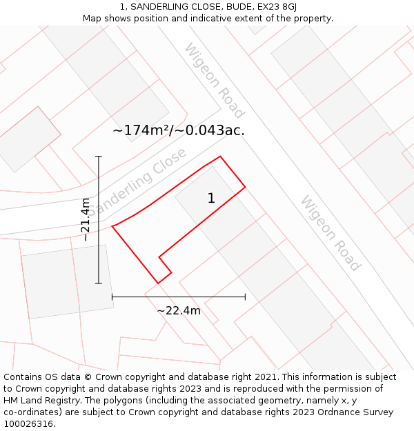 1, SANDERLING CLOSE, BUDE, EX23 8GJ: Plot and title map