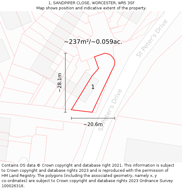 1, SANDPIPER CLOSE, WORCESTER, WR5 3SF: Plot and title map