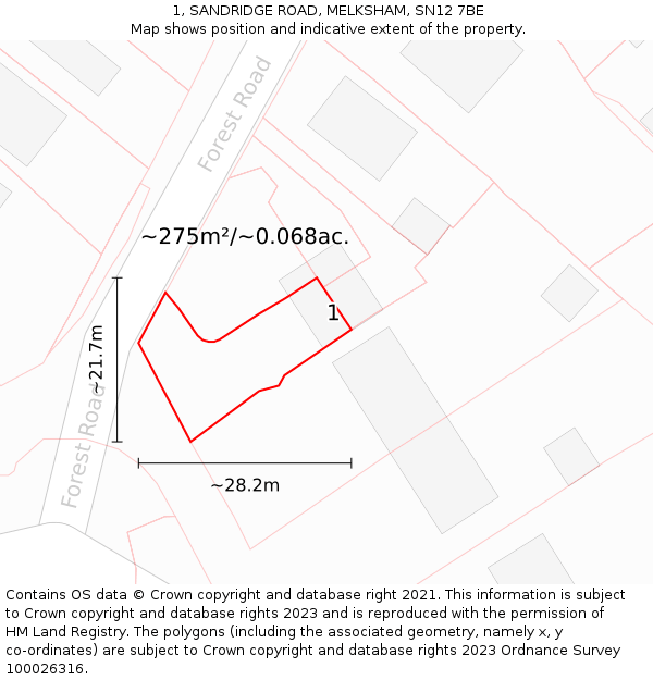1, SANDRIDGE ROAD, MELKSHAM, SN12 7BE: Plot and title map