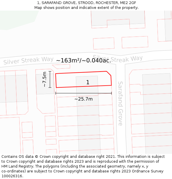 1, SARAFAND GROVE, STROOD, ROCHESTER, ME2 2GF: Plot and title map