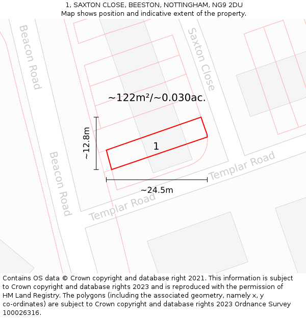 1, SAXTON CLOSE, BEESTON, NOTTINGHAM, NG9 2DU: Plot and title map