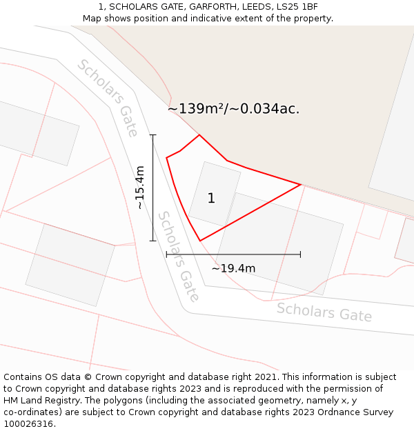 1, SCHOLARS GATE, GARFORTH, LEEDS, LS25 1BF: Plot and title map