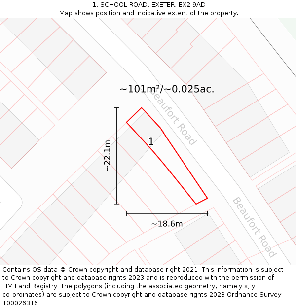 1, SCHOOL ROAD, EXETER, EX2 9AD: Plot and title map