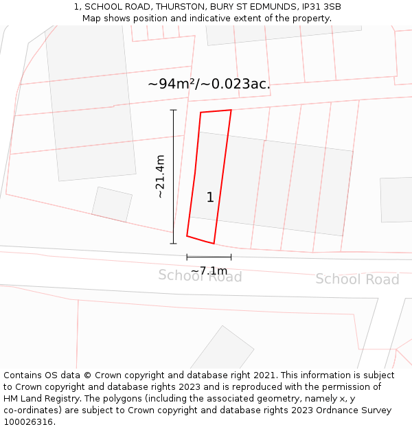 1, SCHOOL ROAD, THURSTON, BURY ST EDMUNDS, IP31 3SB: Plot and title map