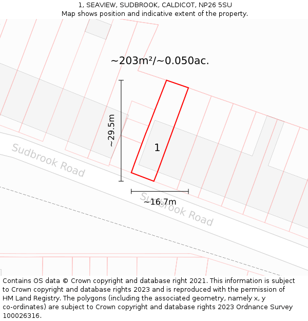 1, SEAVIEW, SUDBROOK, CALDICOT, NP26 5SU: Plot and title map