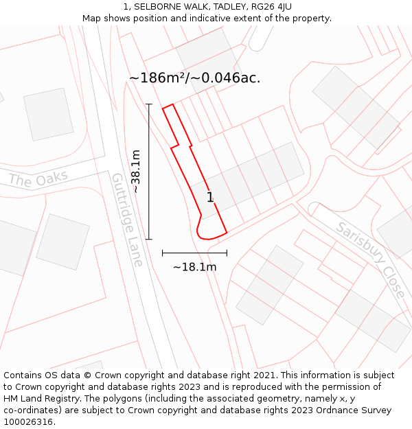 1, SELBORNE WALK, TADLEY, RG26 4JU: Plot and title map