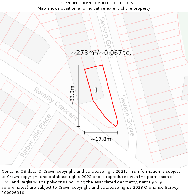 1, SEVERN GROVE, CARDIFF, CF11 9EN: Plot and title map