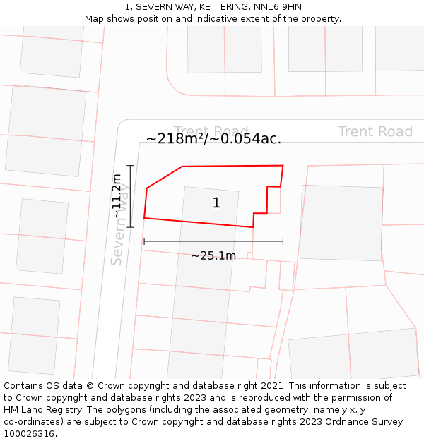 1, SEVERN WAY, KETTERING, NN16 9HN: Plot and title map