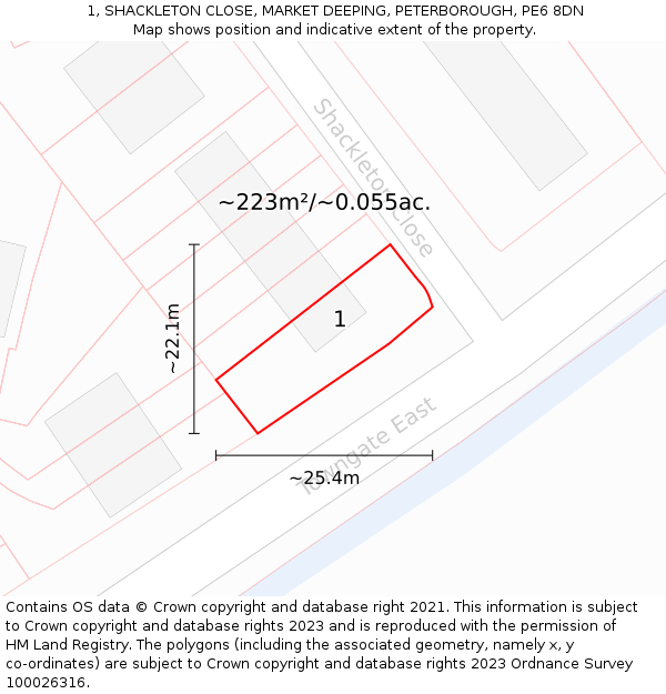 1, SHACKLETON CLOSE, MARKET DEEPING, PETERBOROUGH, PE6 8DN: Plot and title map