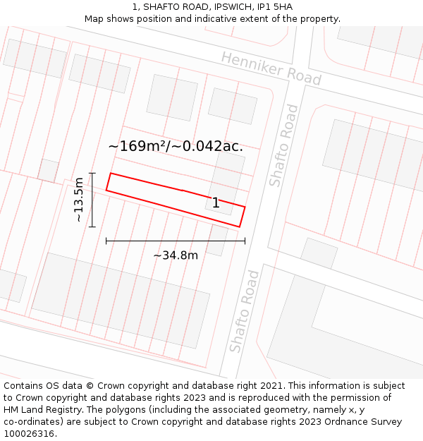 1, SHAFTO ROAD, IPSWICH, IP1 5HA: Plot and title map