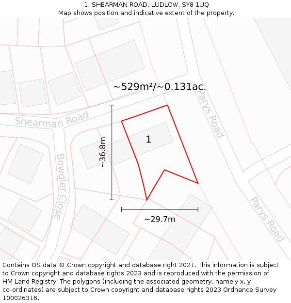 1, SHEARMAN ROAD, LUDLOW, SY8 1UQ: Plot and title map