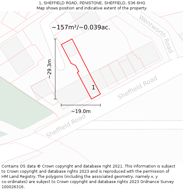 1, SHEFFIELD ROAD, PENISTONE, SHEFFIELD, S36 6HG: Plot and title map