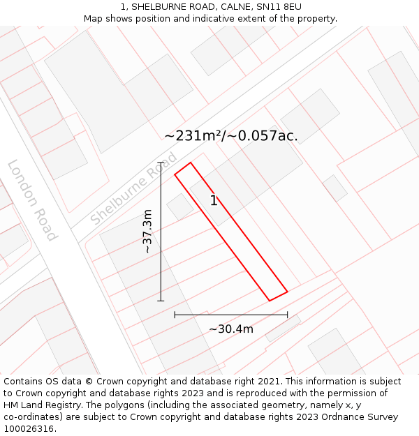 1, SHELBURNE ROAD, CALNE, SN11 8EU: Plot and title map