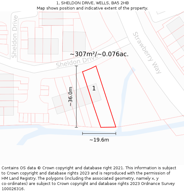 1, SHELDON DRIVE, WELLS, BA5 2HB: Plot and title map