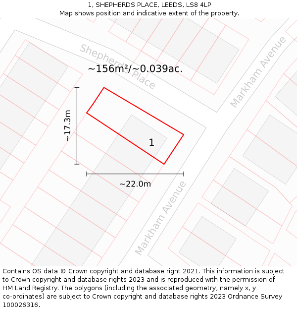 1, SHEPHERDS PLACE, LEEDS, LS8 4LP: Plot and title map