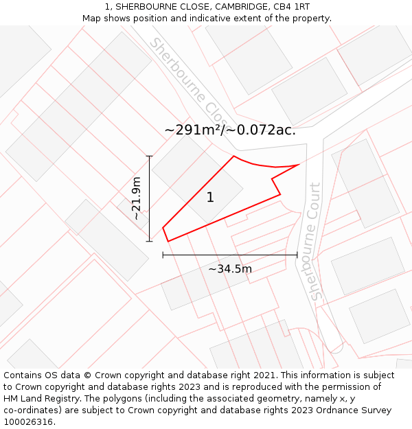 1, SHERBOURNE CLOSE, CAMBRIDGE, CB4 1RT: Plot and title map