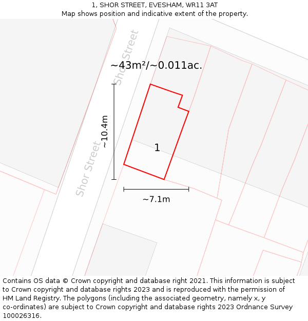 1, SHOR STREET, EVESHAM, WR11 3AT: Plot and title map