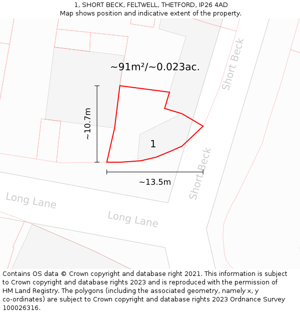 1, SHORT BECK, FELTWELL, THETFORD, IP26 4AD: Plot and title map