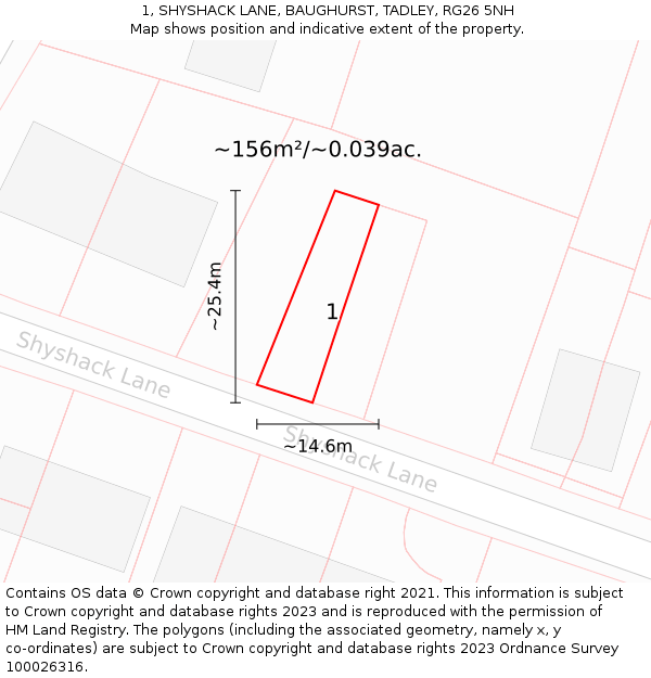 1, SHYSHACK LANE, BAUGHURST, TADLEY, RG26 5NH: Plot and title map